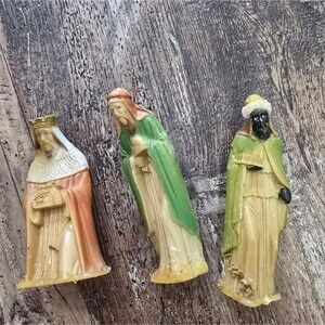 Vintage Art Plastics Hong Kong Nativity Figures Kings Wise Men 3 pcs